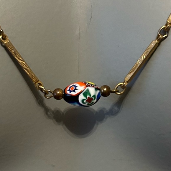 Murano Jewelry - Vintage Necklace, Italian Venitian Millefiore Glass Beads, Goldtone Bars, Murano